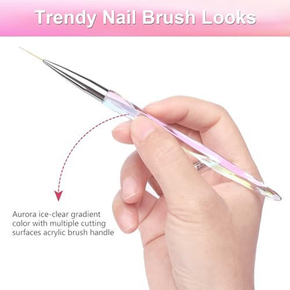 TEOYALL Nail Art Liner Brushes Set – Fine Line Precision Drawing Brushes for Gel Nail Polish (7/9/11/15/20mm)