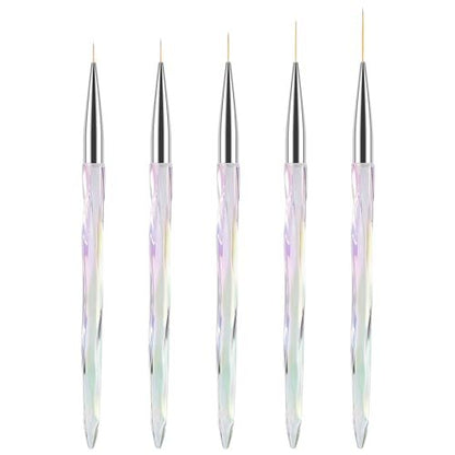TEOYALL Nail Art Liner Brushes Set – Fine Line Precision Drawing Brushes for Gel Nail Polish (7/9/11/15/20mm)