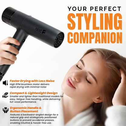 Brio Compact Hair Dryer with Digital Brushless Motor | Lightweight Travel Blow Dryer (Black)