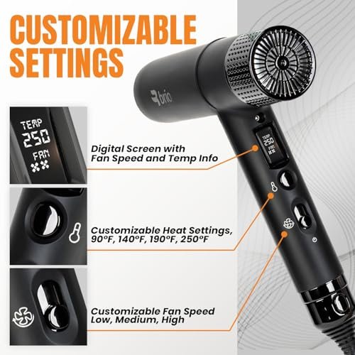 Brio Compact Hair Dryer with Digital Brushless Motor | Lightweight Travel Blow Dryer (Black) - görsel 6