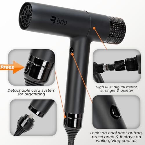 Brio Compact Hair Dryer with Digital Brushless Motor | Lightweight Travel Blow Dryer (Black) - görsel 4