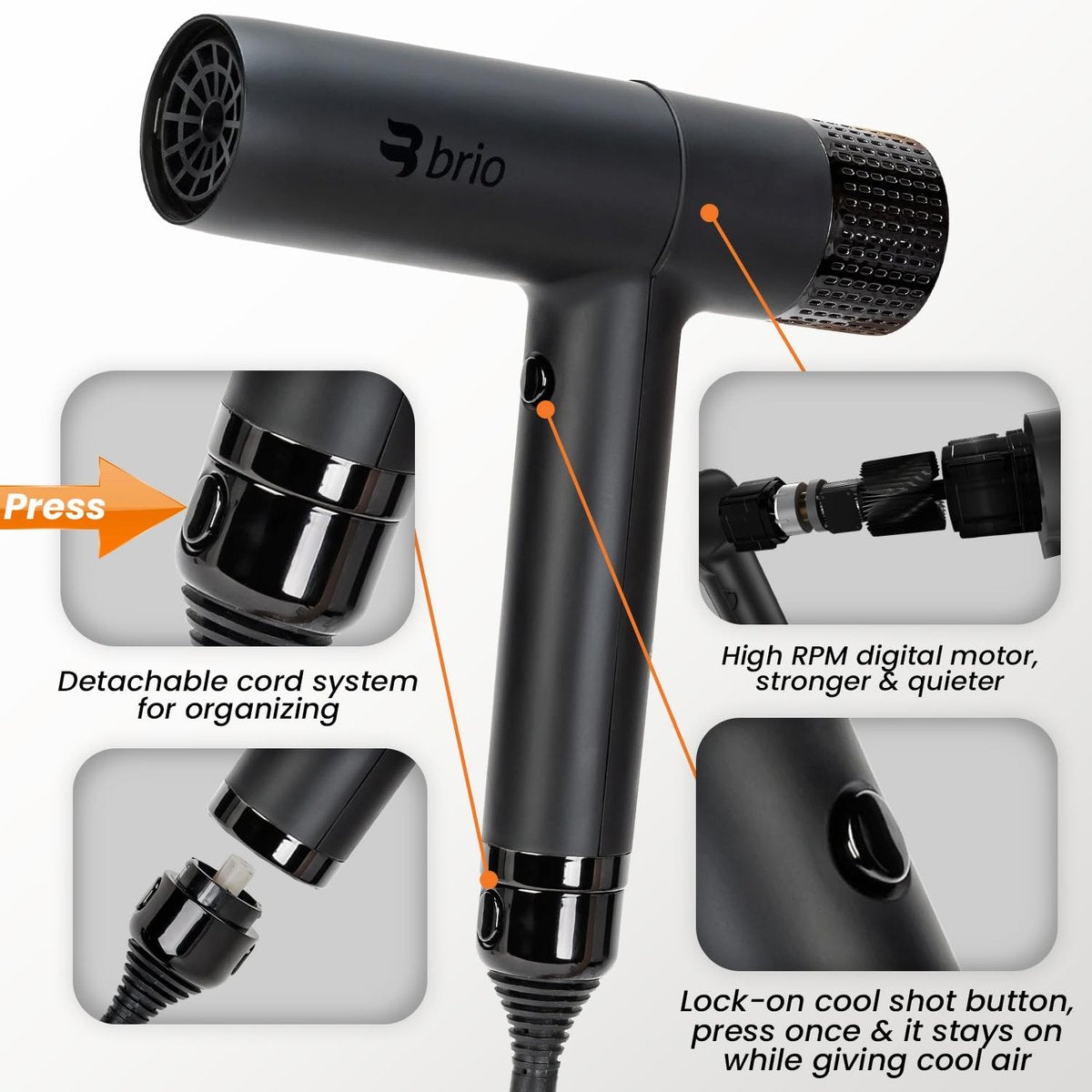 Brio Compact Hair Dryer with Digital Brushless Motor | Lightweight Travel Blow Dryer (Black) - görsel 3