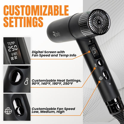 Brio Compact Hair Dryer with Digital Brushless Motor | Lightweight Travel Blow Dryer (Black)