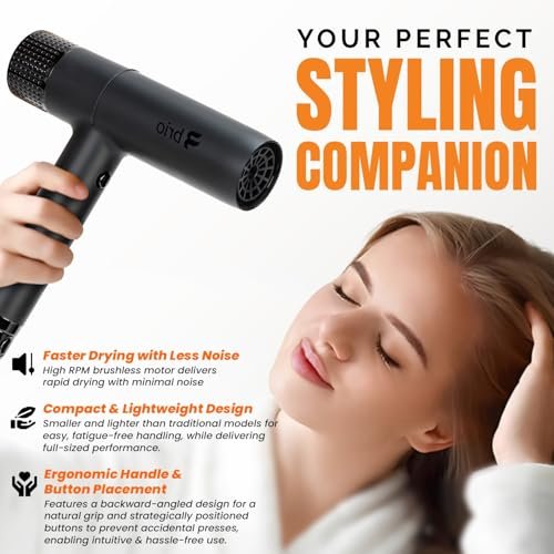 Brio Compact Hair Dryer with Digital Brushless Motor | Lightweight Travel Blow Dryer (Black) - görsel 8