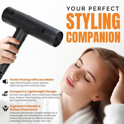 Brio Compact Hair Dryer with Digital Brushless Motor | Lightweight Travel Blow Dryer (Black)