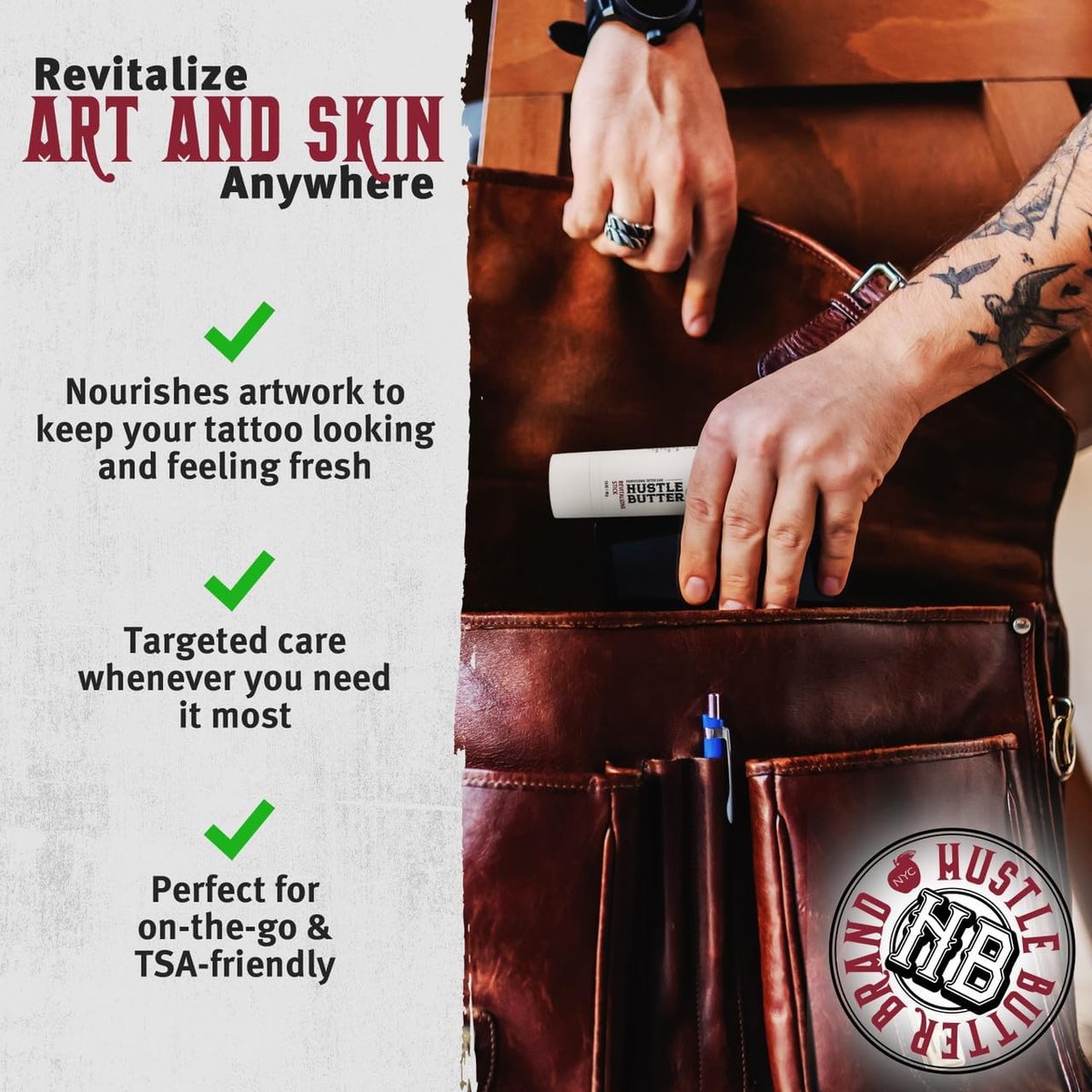 Hustle Butter Tattoo Aftercare Portable Balm Stick - Mess-Free Tattoo Moisturizer, Vegan & Cruelty-Free, 1.6 oz - görsel 5