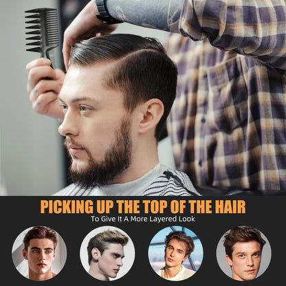 Professional Hair Comb Set 6-Piece – Barber & Salon Hair Cutting and Styling Combs Kit – Fine & Wide Tooth, Rat Tail & Sectioning Hairdressing Combs for All Hair Types