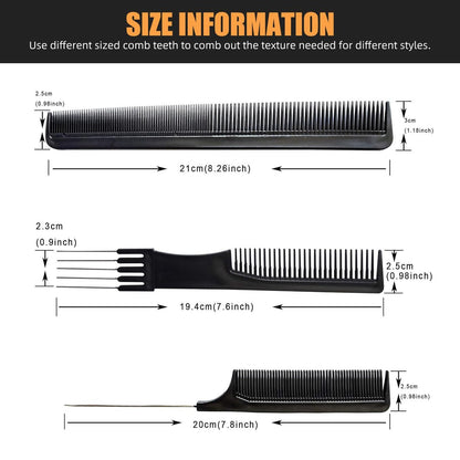 Professional Hair Comb Set 6-Piece – Barber & Salon Hair Cutting and Styling Combs Kit – Fine & Wide Tooth, Rat Tail & Sectioning Hairdressing Combs for All Hair Types