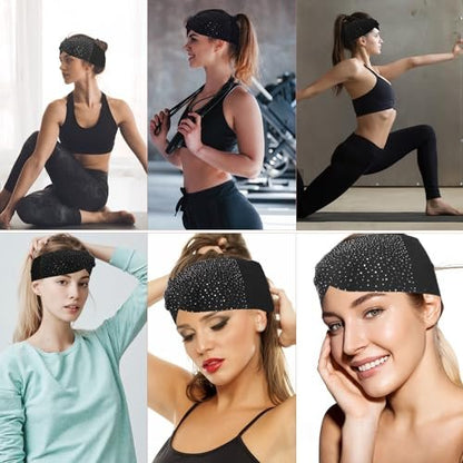 Sliverdew Sparkly Head Wraps for Black Women – 3 Pack Crystal Wide Headbands, Bling Fancy Head Scarf Turban, Stretchy Hair Bands African Elastic Hair Accessories