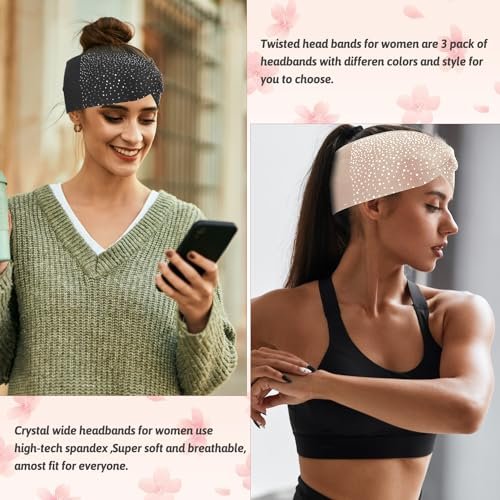 Sliverdew Sparkly Head Wraps for Black Women – 3 Pack Crystal Wide Headbands, Bling Fancy Head Scarf Turban, Stretchy Hair Bands African Elastic Hair Accessories - görsel 8