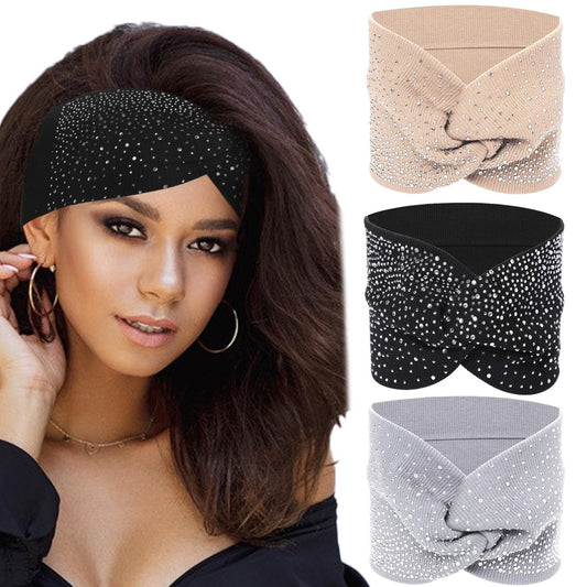 Sliverdew Sparkly Head Wraps for Black Women – 3 Pack Crystal Wide Headbands, Bling Fancy Head Scarf Turban, Stretchy Hair Bands African Elastic Hair Accessories