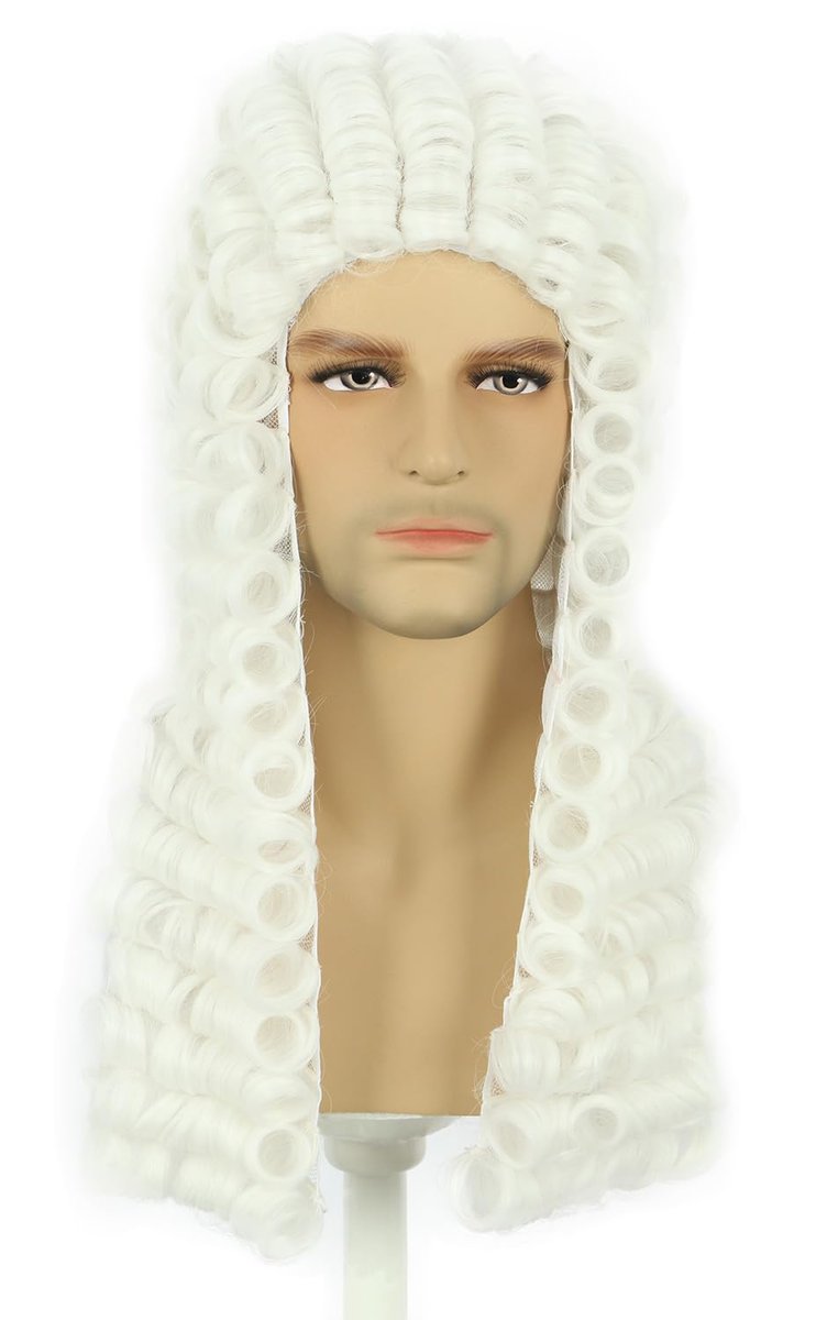 karlery Long Curly White Wig for Men Women - Judge Colonial Funny Wig for Halloween Costume Cosplay Party - görsel 1