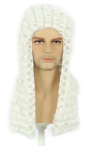 karlery Long Curly White Wig for Men Women - Judge Colonial Funny Wig for Halloween Costume Cosplay Party - görsel 2