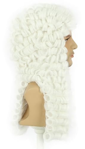 karlery Long Curly White Wig for Men Women - Judge Colonial Funny Wig for Halloween Costume Cosplay Party - görsel 6