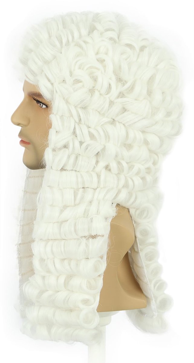 karlery Long Curly White Wig for Men Women - Judge Colonial Funny Wig for Halloween Costume Cosplay Party - görsel 3