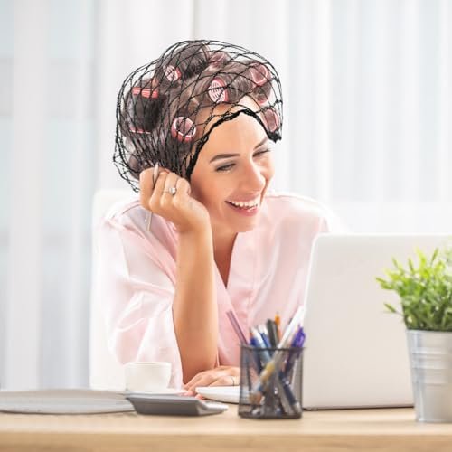 Sliverdew 4-Piece Silk Hair Net for Rollers - Triangular Mesh Women's Hair Net for Salon Styling, Sleep Styling, and Hair Protection (Black, Approx. 35.5 x 35.5 x 57 Inches) - görsel 12