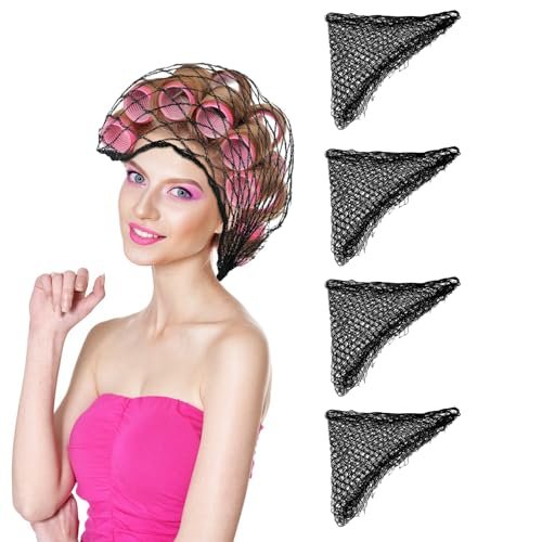 Sliverdew 4-Piece Silk Hair Net for Rollers - Triangular Mesh Women's Hair Net for Salon Styling, Sleep Styling, and Hair Protection (Black, Approx. 35.5 x 35.5 x 57 Inches) - görsel 2
