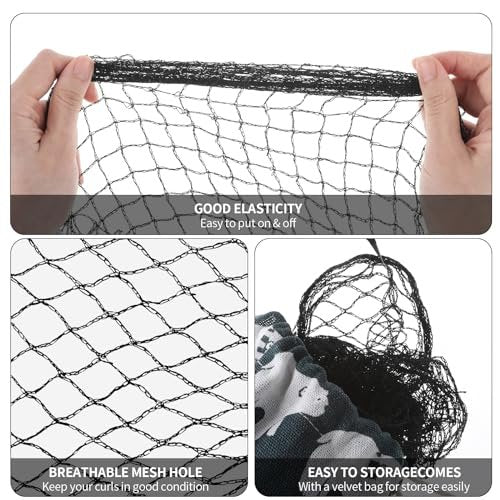 Sliverdew 4-Piece Silk Hair Net for Rollers - Triangular Mesh Women's Hair Net for Salon Styling, Sleep Styling, and Hair Protection (Black, Approx. 35.5 x 35.5 x 57 Inches) - görsel 6