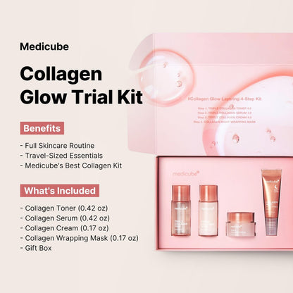 medicube Glass Skin Collagen Trial Kit – 4-Step Korean Skincare Set for Glowy Skin, Travel Size Avelisse