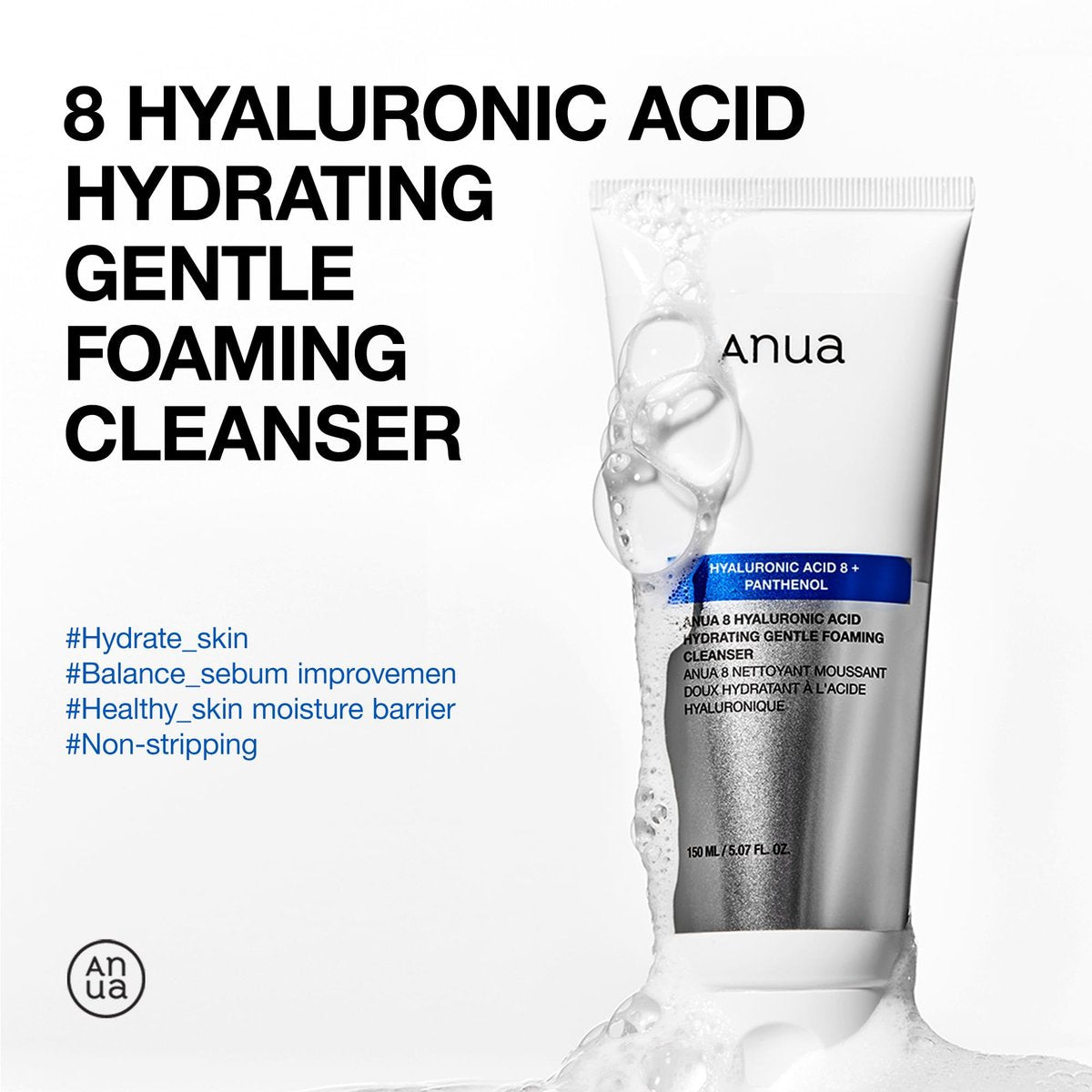 ANUA Hydrating Gentle Foaming Cleanser – Daily Face Wash for Double Cleansing, Hyaluronic Acid, Zinc, Panthenol, for Dry & Sensitive Skin, Sebum Balance Facial Cleanser, Korean Skincare, 5.07 fl. oz Avelisse