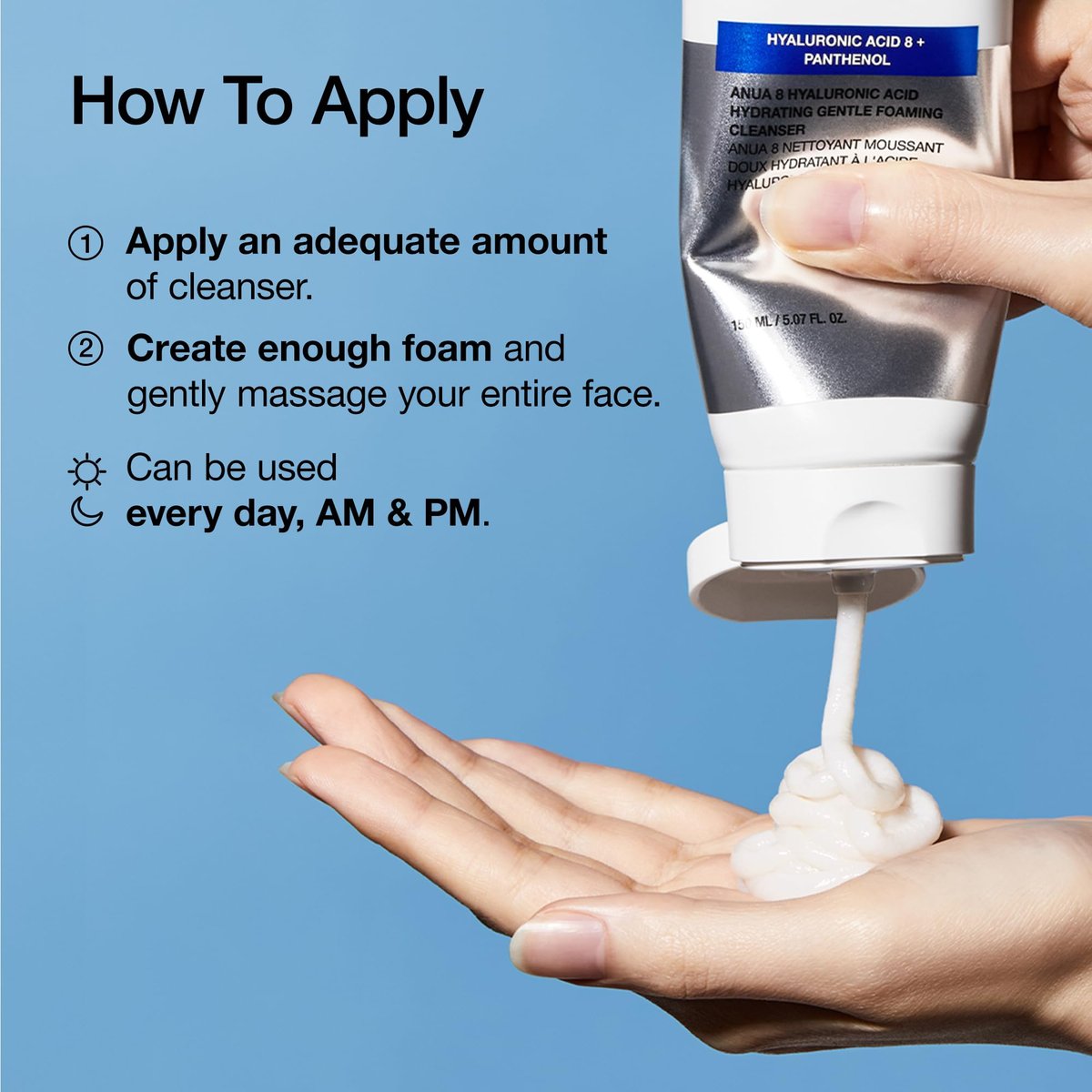 ANUA Hydrating Gentle Foaming Cleanser – Daily Face Wash for Double Cleansing, Hyaluronic Acid, Zinc, Panthenol, for Dry & Sensitive Skin, Sebum Balance Facial Cleanser, Korean Skincare, 5.07 fl. oz Avelisse