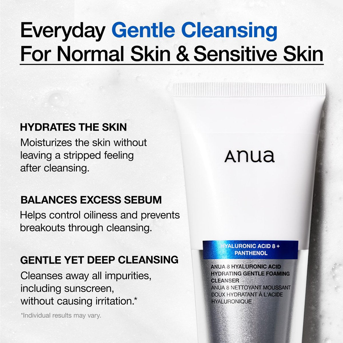 ANUA Hydrating Gentle Foaming Cleanser – Daily Face Wash for Double Cleansing, Hyaluronic Acid, Zinc, Panthenol, for Dry & Sensitive Skin, Sebum Balance Facial Cleanser, Korean Skincare, 5.07 fl. oz Avelisse