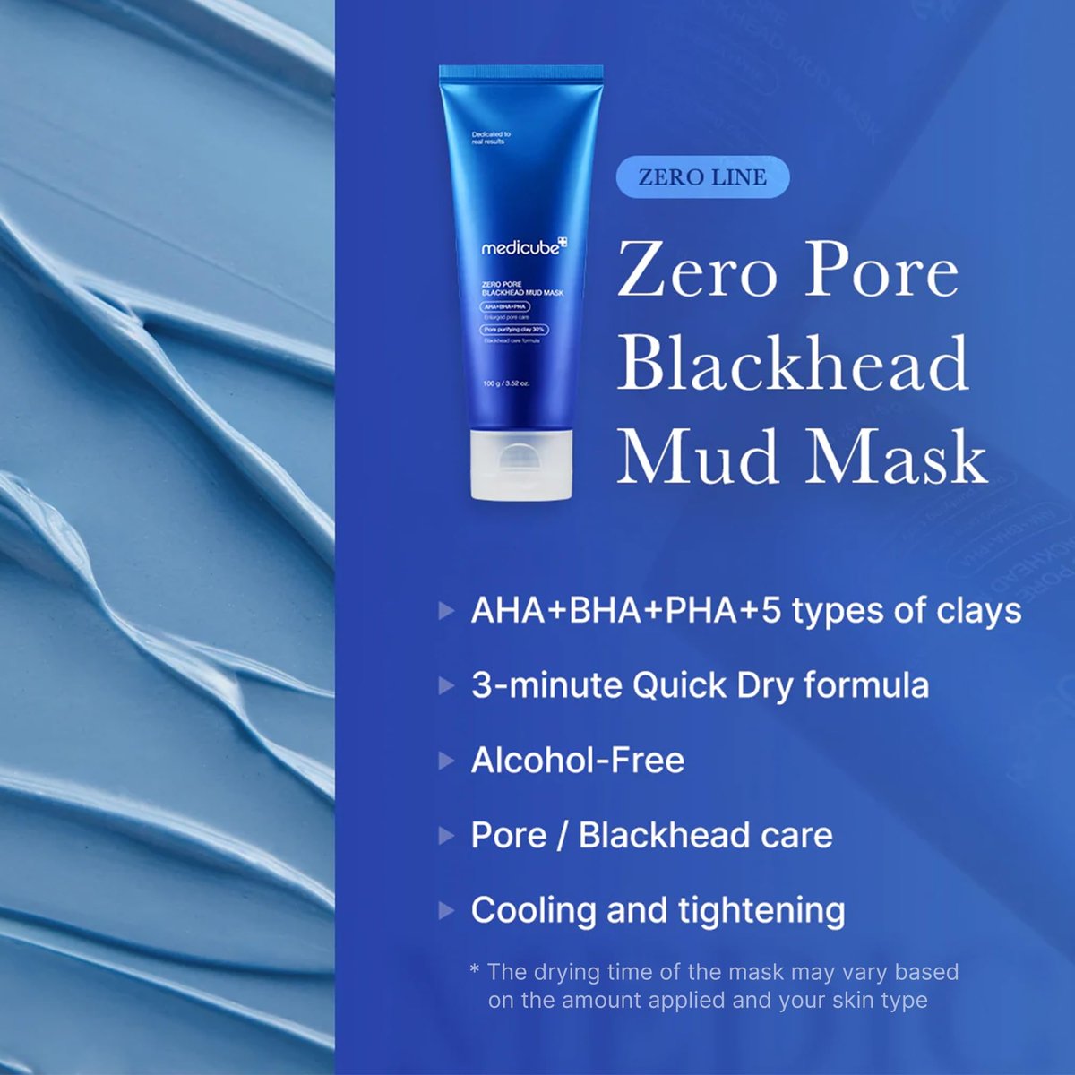 Medicube Zero Pore Blackhead Mud Facial Mask - Cooling Pore Tightening 3-Minute Quick Dry Formula with AHA, BHA, PHA & Purifying Clay - Korean Mud Mask 3.52 oz Avelisse