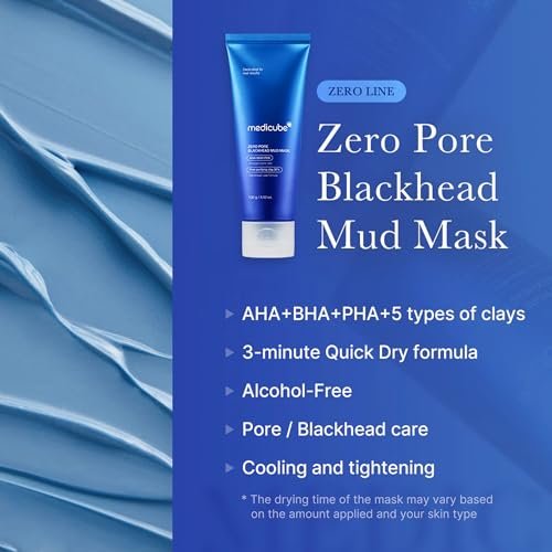 Medicube Zero Pore Blackhead Mud Facial Mask - Cooling Pore Tightening 3-Minute Quick Dry Formula with AHA, BHA, PHA & Purifying Clay - Korean Mud Mask 3.52 oz Avelisse