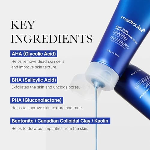 Medicube Zero Pore Blackhead Mud Facial Mask - Cooling Pore Tightening 3-Minute Quick Dry Formula with AHA, BHA, PHA & Purifying Clay - Korean Mud Mask 3.52 oz Avelisse