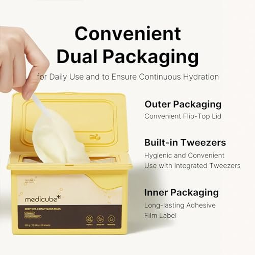 Medicube Deep Vita C Daily Quick 30 Sheet Masks - Vegan Certified, Quick Dispenser, Triple Vitamin Complex for Radiance and Hydration - Korean Face Masks - görsel 11