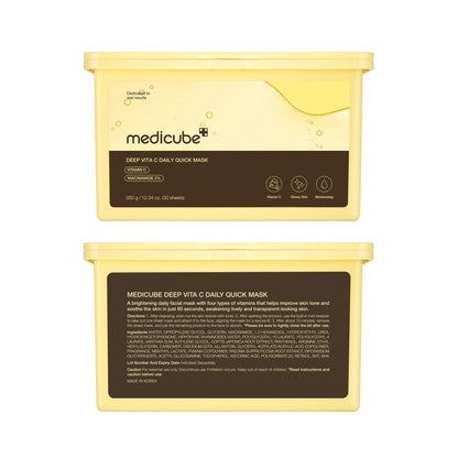Medicube Deep Vita C Daily Quick 30 Sheet Masks - Vegan Certified, Quick Dispenser, Triple Vitamin Complex for Radiance and Hydration - Korean Face Masks