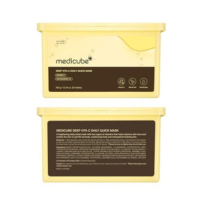 Medicube Deep Vita C Daily Quick 30 Sheet Masks - Vegan Certified, Quick Dispenser, Triple Vitamin Complex for Radiance and Hydration - Korean Face Masks