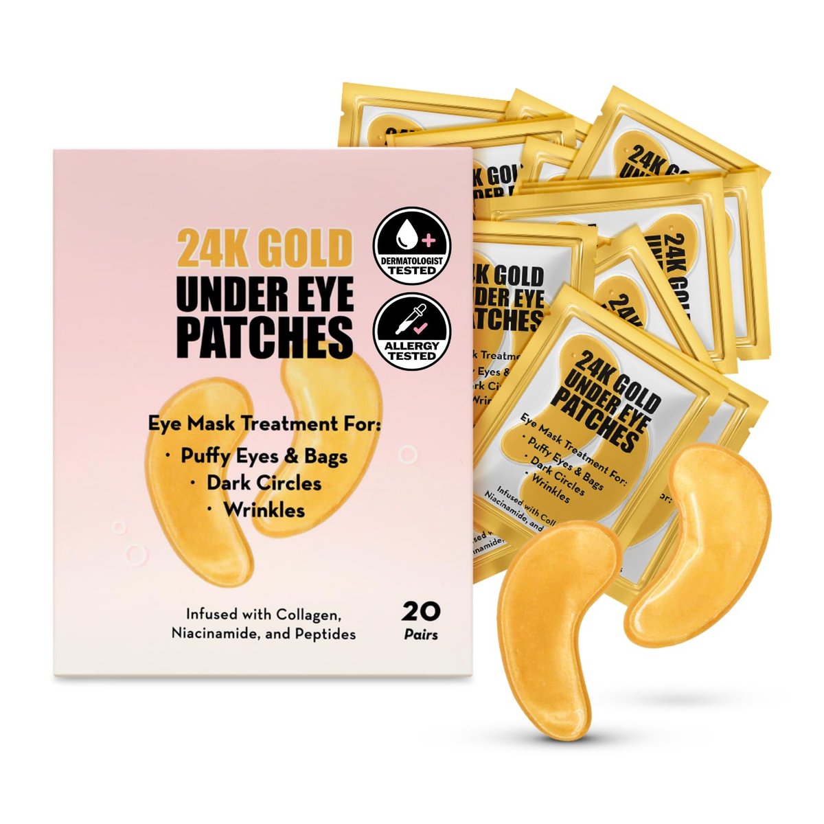 Elizabeth Mott 24K Gold Under Eye Patches - Collagen, Niacinamide & Peptides for Puffy Eyes, Dark Circles & Wrinkles - Hydrating & Brightening Eye Mask, Cruelty-Free Avelisse
