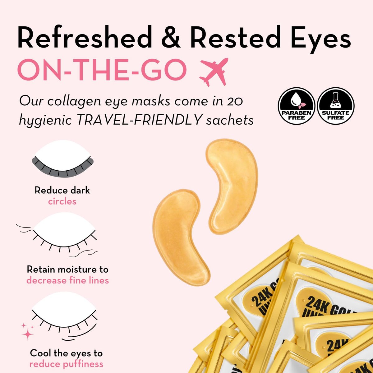 Elizabeth Mott 24K Gold Under Eye Patches - Collagen, Niacinamide & Peptides for Puffy Eyes, Dark Circles & Wrinkles - Hydrating & Brightening Eye Mask, Cruelty-Free Avelisse