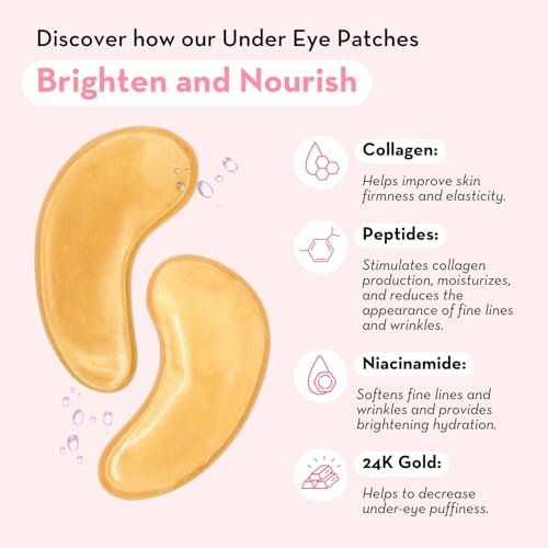 Elizabeth Mott 24K Gold Under Eye Patches - Collagen, Niacinamide & Peptides for Puffy Eyes, Dark Circles & Wrinkles - Hydrating & Brightening Eye Mask, Cruelty-Free Avelisse