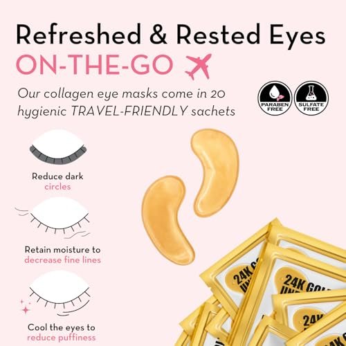 Elizabeth Mott 24K Gold Under Eye Patches - Collagen, Niacinamide & Peptides for Puffy Eyes, Dark Circles & Wrinkles - Hydrating & Brightening Eye Mask, Cruelty-Free Avelisse