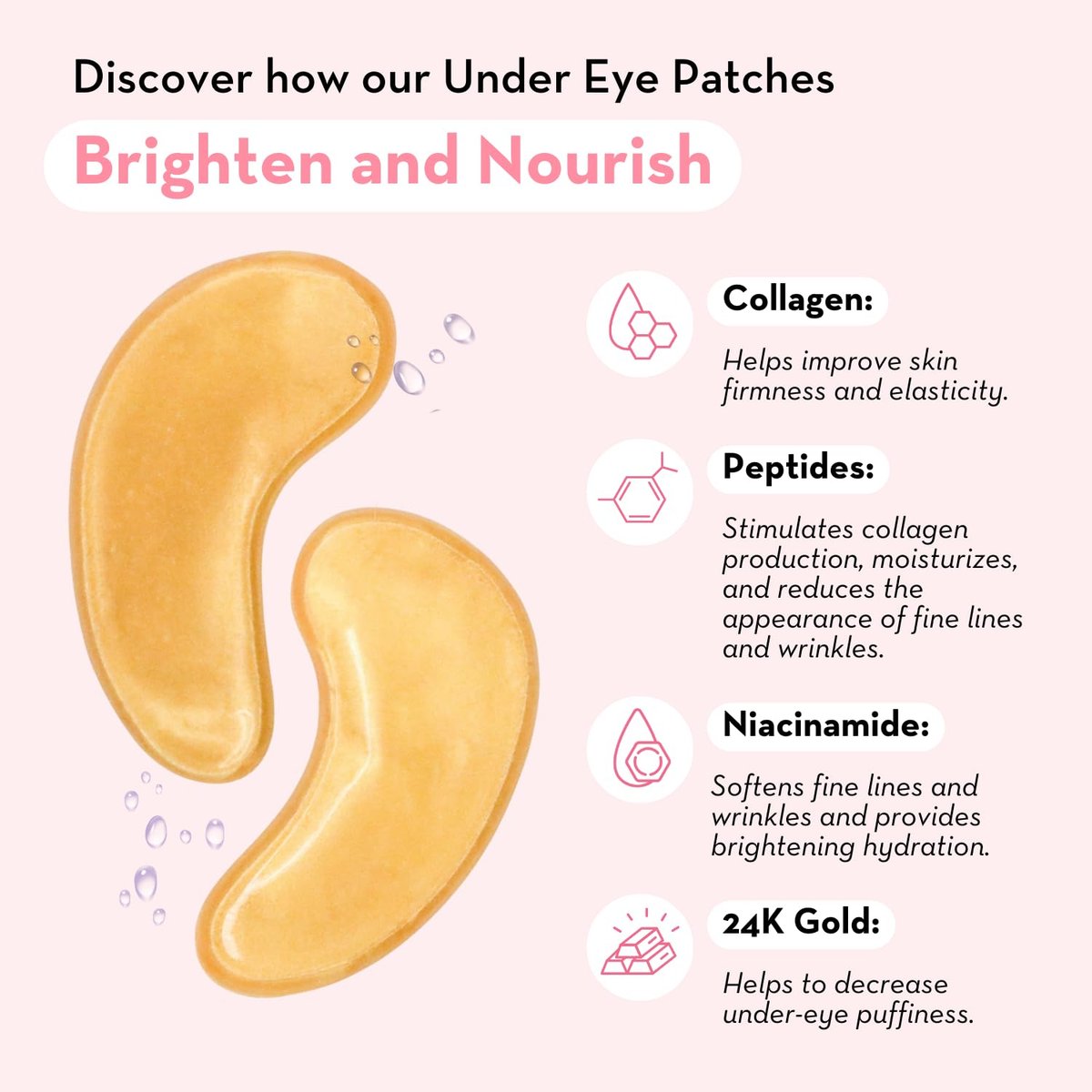 Elizabeth Mott 24K Gold Under Eye Patches - Collagen, Niacinamide & Peptides for Puffy Eyes, Dark Circles & Wrinkles - Hydrating & Brightening Eye Mask, Cruelty-Free Avelisse