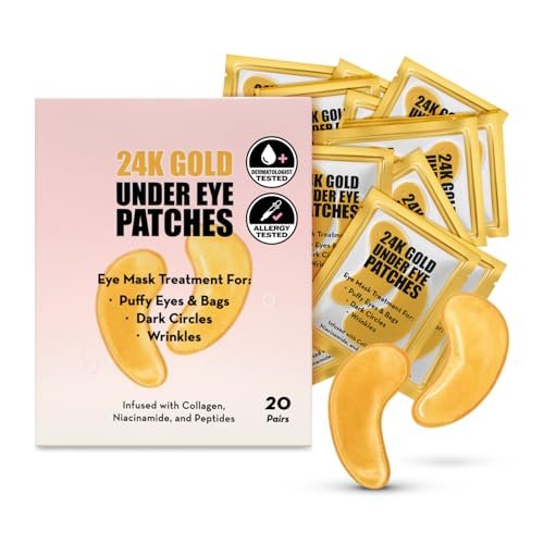 Elizabeth Mott 24K Gold Under Eye Patches - Collagen, Niacinamide & Peptides for Puffy Eyes, Dark Circles & Wrinkles - Hydrating & Brightening Eye Mask, Cruelty-Free Avelisse