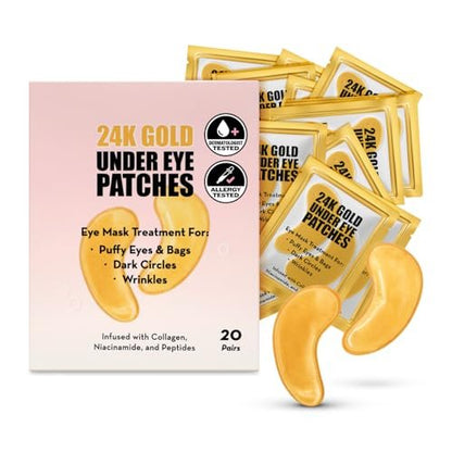 Elizabeth Mott 24K Gold Under Eye Patches - Collagen, Niacinamide & Peptides for Puffy Eyes, Dark Circles & Wrinkles - Hydrating & Brightening Eye Mask, Cruelty-Free Avelisse