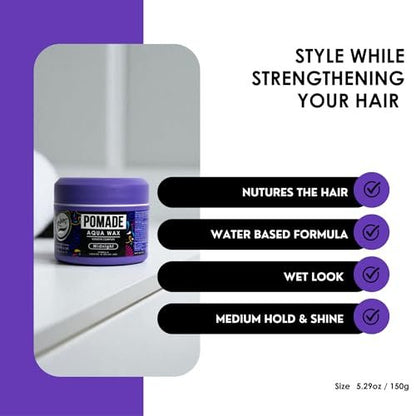 Rolda Midnight Hair Pomade for Men – Water-Based, Flake-Free Medium Hold & Shine with Keratin Complex (5.29 oz) Avelisse