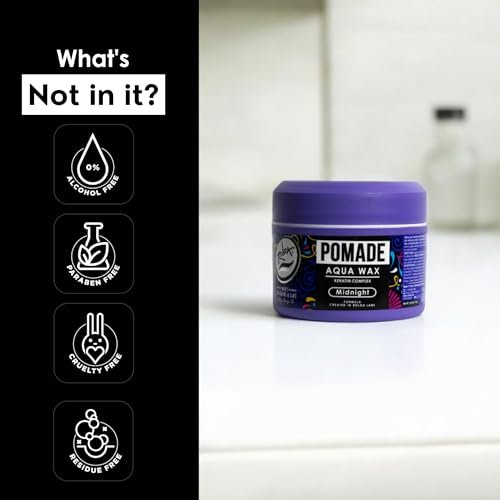 Rolda Midnight Hair Pomade for Men – Water-Based, Flake-Free Medium Hold & Shine with Keratin Complex (5.29 oz) Avelisse