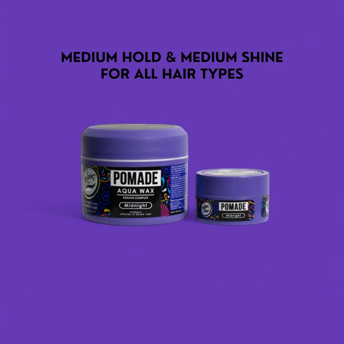 Rolda Midnight Hair Pomade for Men – Water-Based, Flake-Free Medium Hold & Shine with Keratin Complex (5.29 oz) Avelisse