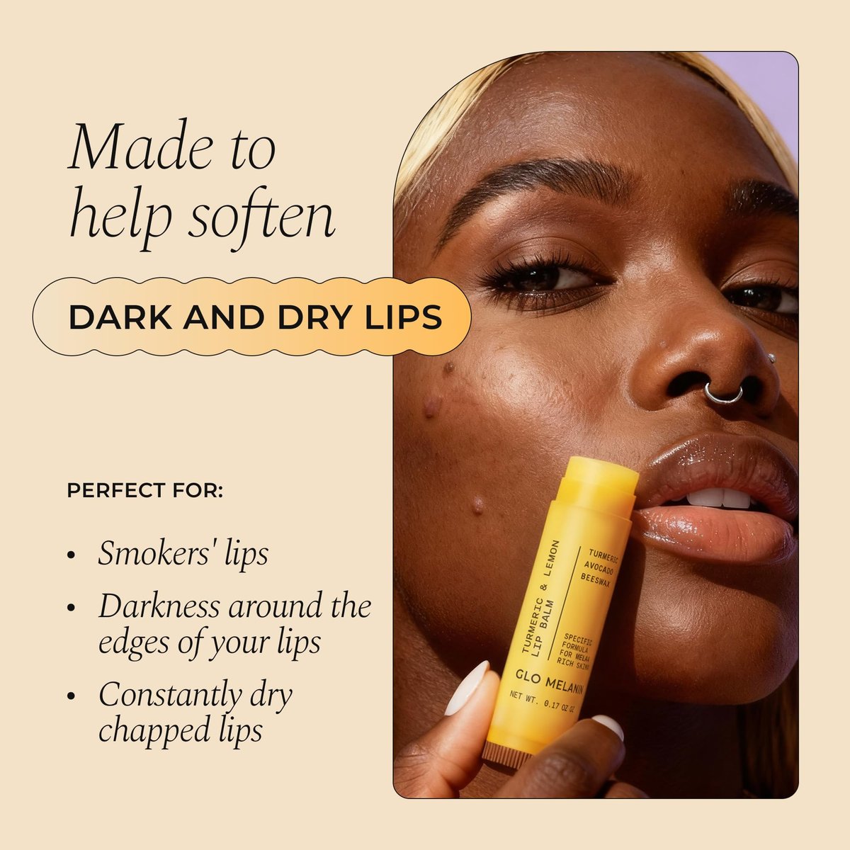 Glo Melanin All Natural Lemon and Turmeric Lip Balm – Illuminate Your Smile, Brighten & Nourish Dark Lips Effortlessly - görsel 3