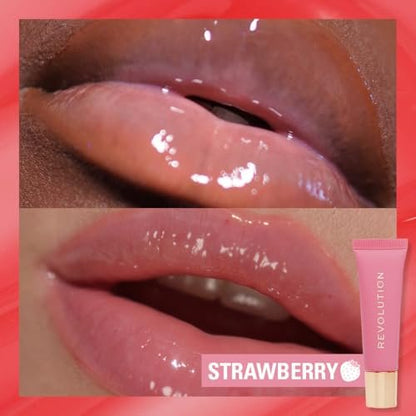 Revolution Juicy Peptide Lip Balm – Pink Strawberry, Hydrating & Nourishing with Peptides, Squalane & Vitamin E, 0.27 fl oz