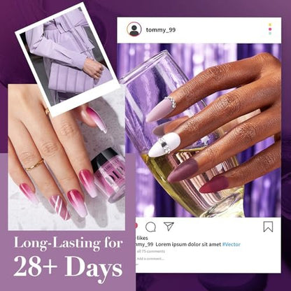 AZUREBEAUTY Dip Powder Nail Set - 6 Colors Purple Rose Red Glitter Dipping Powder Starter Kit for French Nail Art Manicure DIY Salon, No Nail Lamp Needed