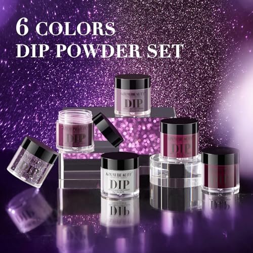 AZUREBEAUTY Dip Powder Nail Set - 6 Colors Purple Rose Red Glitter Dipping Powder Starter Kit for French Nail Art Manicure DIY Salon, No Nail Lamp Needed - görsel 12