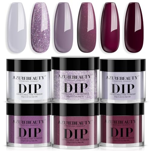 AZUREBEAUTY Dip Powder Nail Set - 6 Colors Purple Rose Red Glitter Dipping Powder Starter Kit for French Nail Art Manicure DIY Salon, No Nail Lamp Needed - görsel 2