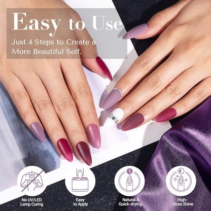AZUREBEAUTY Dip Powder Nail Set - 6 Colors Purple Rose Red Glitter Dipping Powder Starter Kit for French Nail Art Manicure DIY Salon, No Nail Lamp Needed