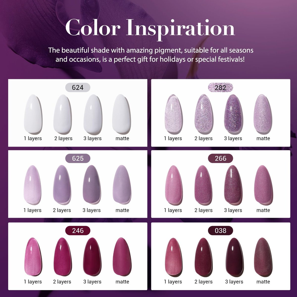 AZUREBEAUTY Dip Powder Nail Set - 6 Colors Purple Rose Red Glitter Dipping Powder Starter Kit for French Nail Art Manicure DIY Salon, No Nail Lamp Needed - görsel 3