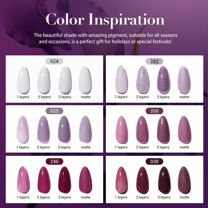 AZUREBEAUTY Dip Powder Nail Set - 6 Colors Purple Rose Red Glitter Dipping Powder Starter Kit for French Nail Art Manicure DIY Salon, No Nail Lamp Needed
